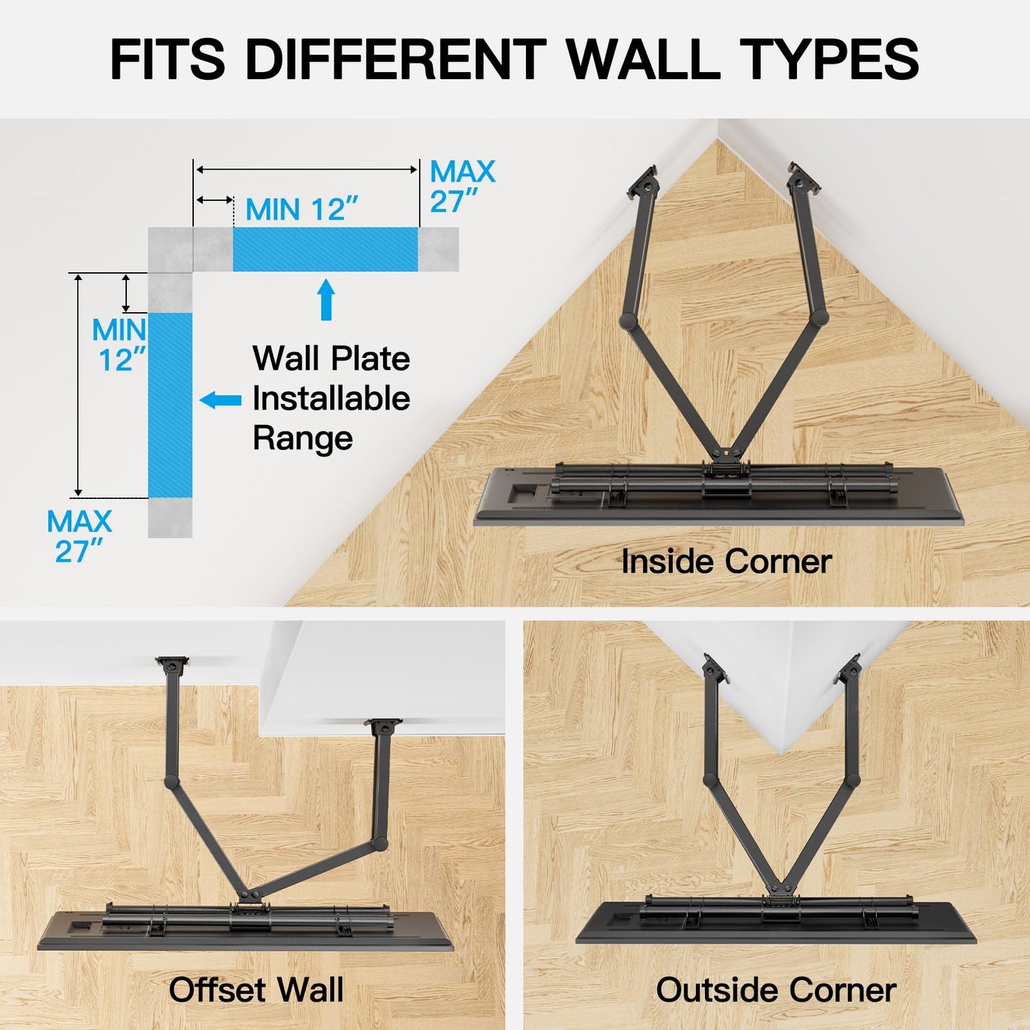 PERLESMITH Corner TV Wall Mount Full Motion, Corner TV Bracket Fits 37-70 Inch LED, LCD 4K Flat Curved Screen TVs Hold up to 99 lbs, Max VESA 600x400 Tilt, Swivel and Level, PSCLF1