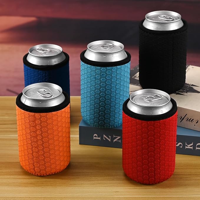 5 Pcs Insulated Can Sleeve, Reusable Can Cooler Sleeves, Non-slip Neoprene Beer Bottle Cover Holder for 12oz Standard Can Soda and Beer (Hexagon pattern)