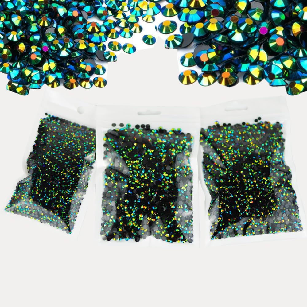 22000 pcs Black Bottom Green AB Resin Rhinestones for Crafts, 5mm 4mm 3mm Bulk Non-Hotfix Pure White Gems Stones Diamonds SS20 S