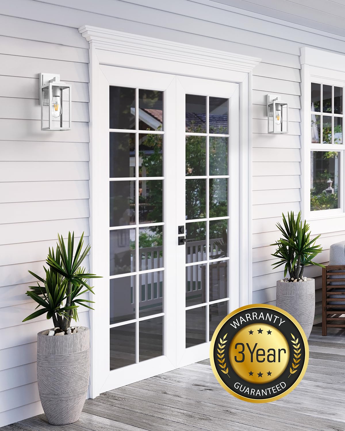 Vianis Outdoor Wall Light Fixture, 2-Pack Aluminum Lanterns, Anti-Rust, White, Model V81272W