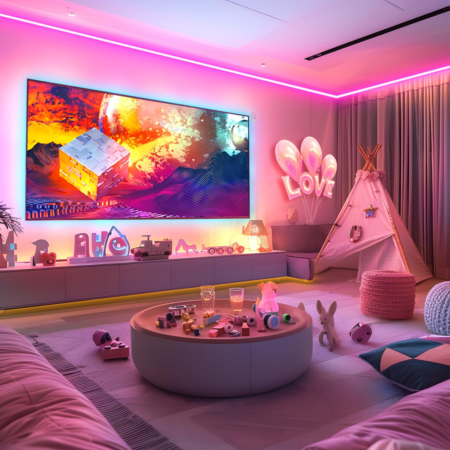 TFZBA LED Strip Lights, RGB Neon Rope Lights, 49FT, IP67 Waterproof, Remote Control, Music Sync, Color Changing, White