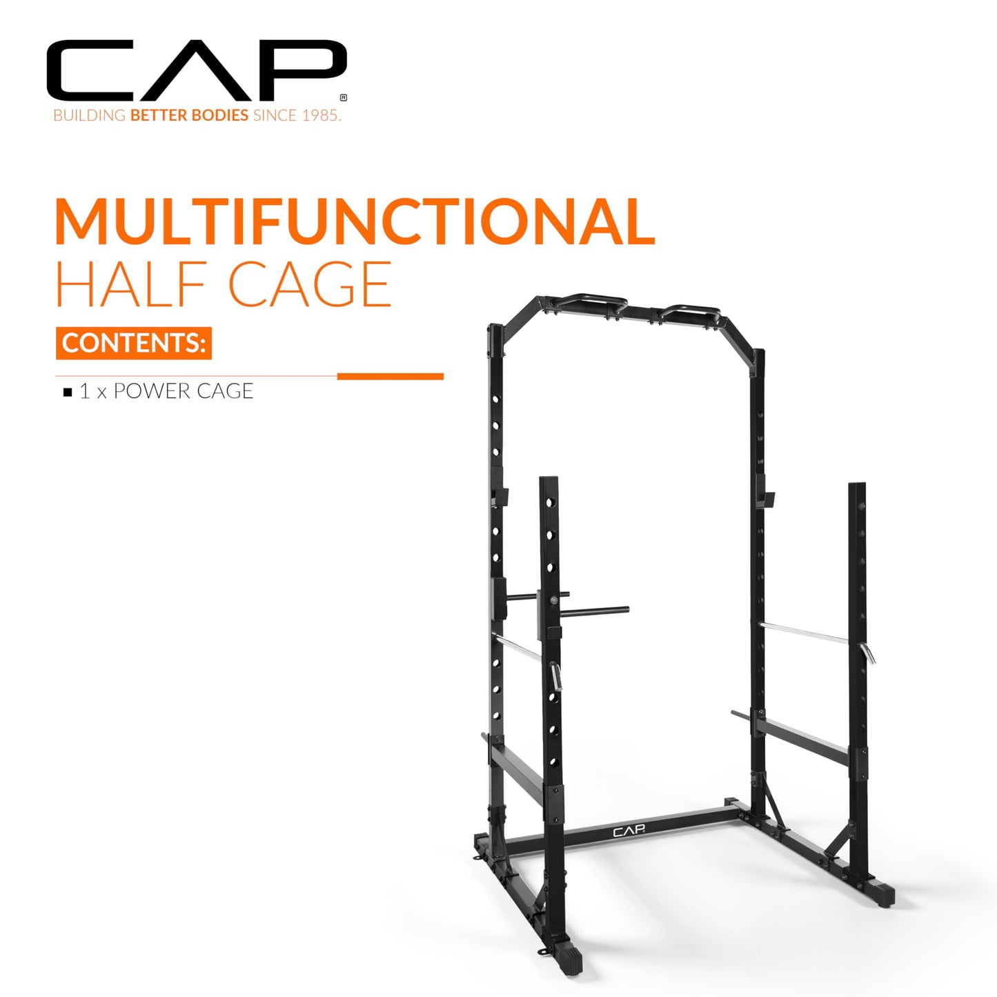 CAP Barbell Multi-Use Power Rack – Heavy-Duty Power Cage with Pull-Up Bar, Dip Handles, and J-Cup Catches – Strength Training Gym Rack for Home or Garage Gym | Orange