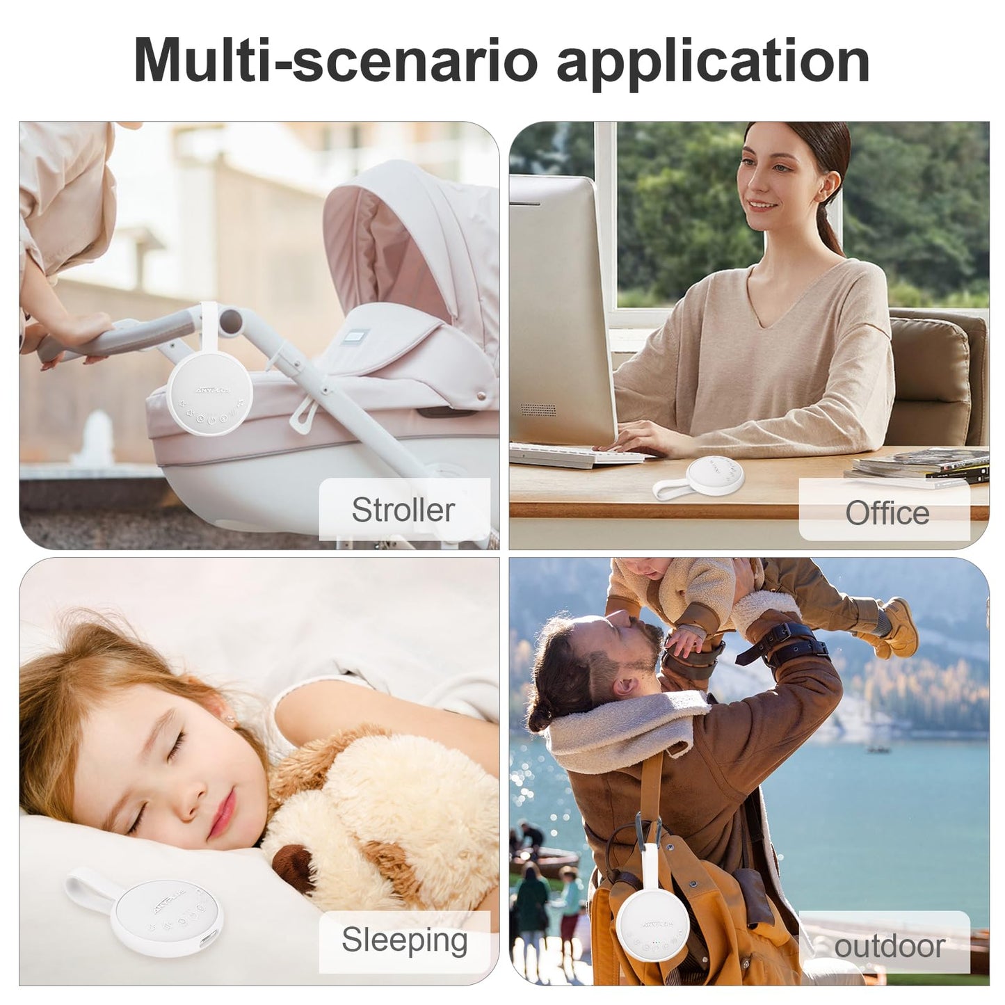 White Noise Sound Machine for Sleeping Adults & Baby, Portable Noise Machine with 24 Soothing Sounds, Bluetooth 5.1, Battery Powered, 3 Timer Settings, Memory Function for Home, Office, Travel (White)