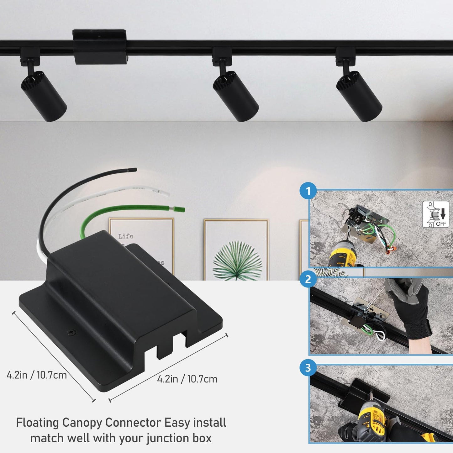 Hiiglxii 8-Light Led Track Lighting Kit With 6.6Ft H Track Lighting Rails & Floating Canopy Connector  Gu10 Track Light Kit  Modern Kitchen Track Lighting Fixtures Ceiling Spot Light  Black (No Bulbs)