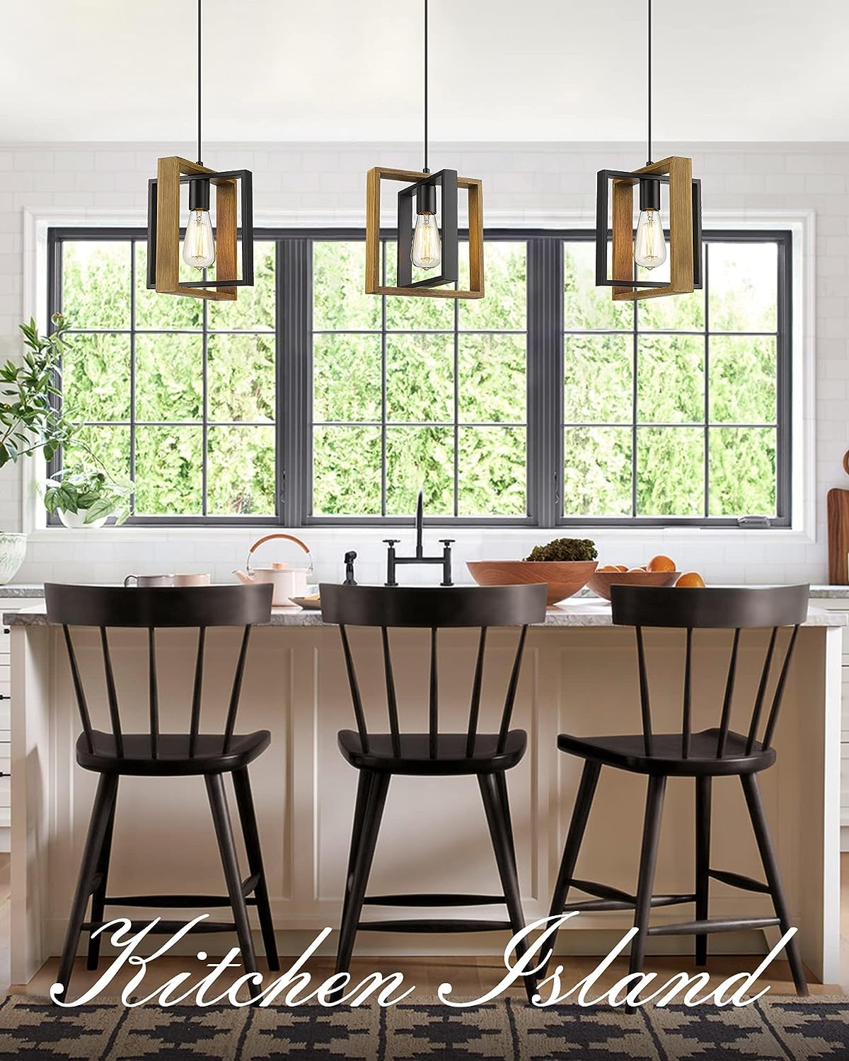 Cafulam Black Pendant Lighting Modern Pendant Light  Adjustable Pendant Light Fixture Pendant Lights Kitchen Islandlight (2 Packs Wood+Metal Pendant Light)