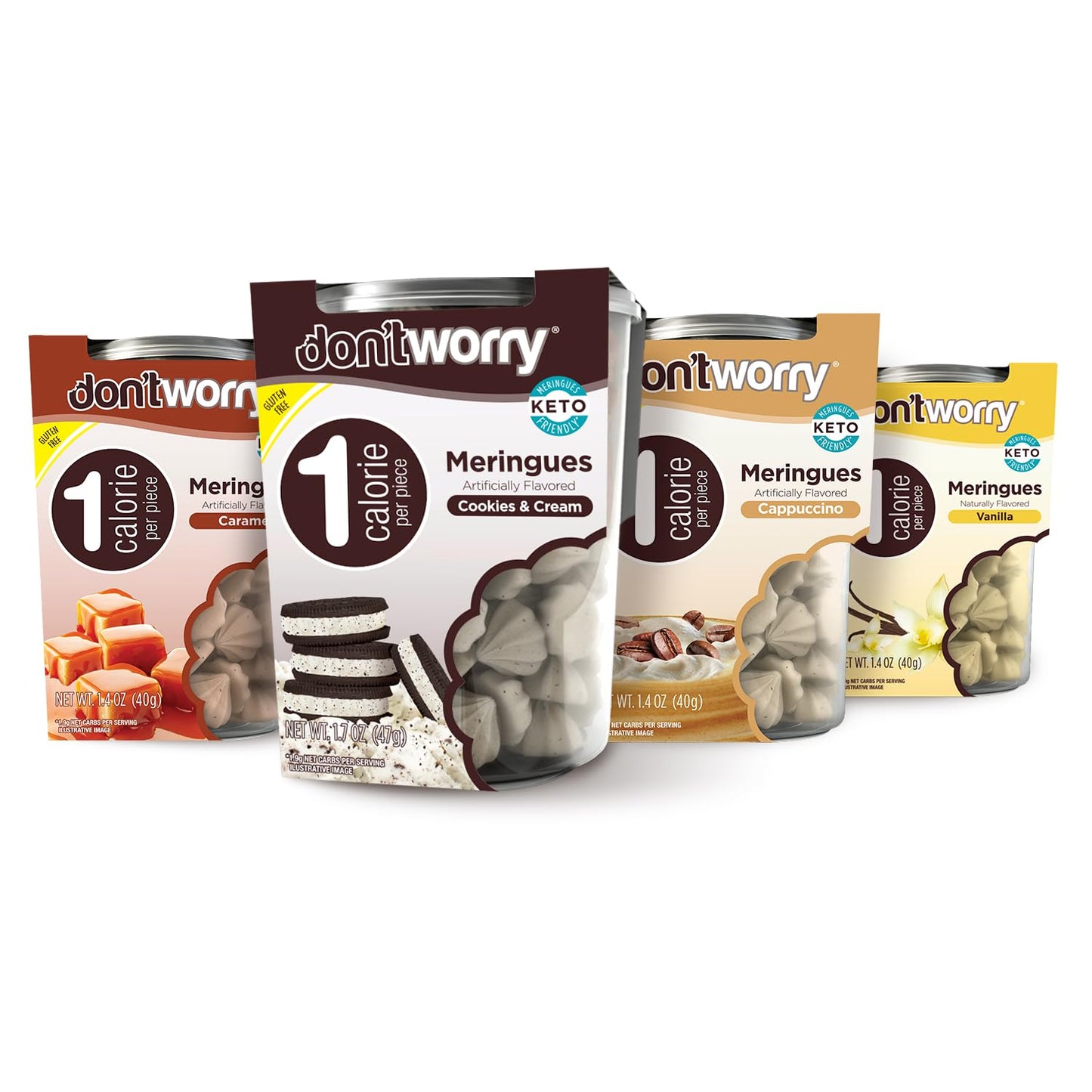 Dont Worry Meringue Cookies Keto Friendly - Low Calories per piece!  Healthy Candy  Gluten Free Cookies  Low Carb  Low Sugar Snacks - 4 Pack