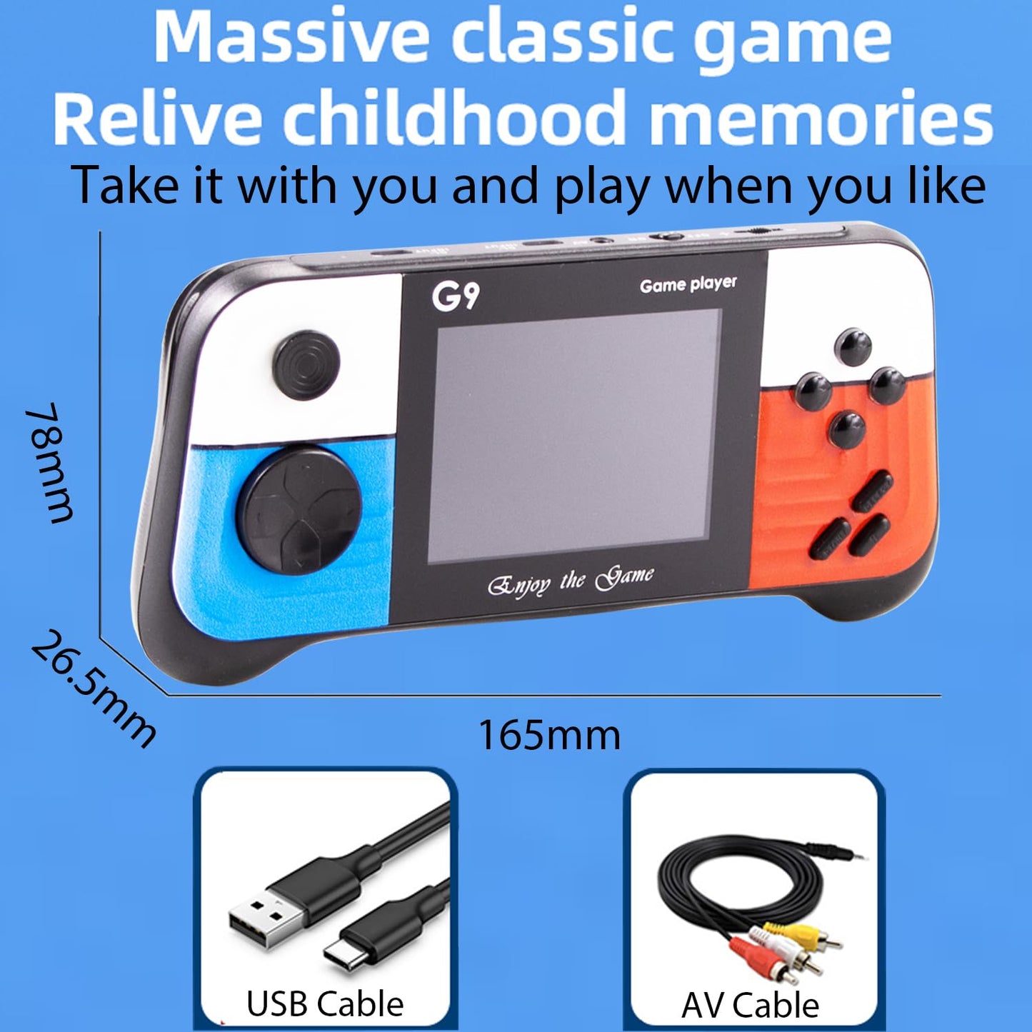 Retro Mini Video Games Portable Handheld Games，Handheld Game Console with Classical FC Games 3.0" Color Screen，Birthday for Boys Girls and Adults (Red&Blue)