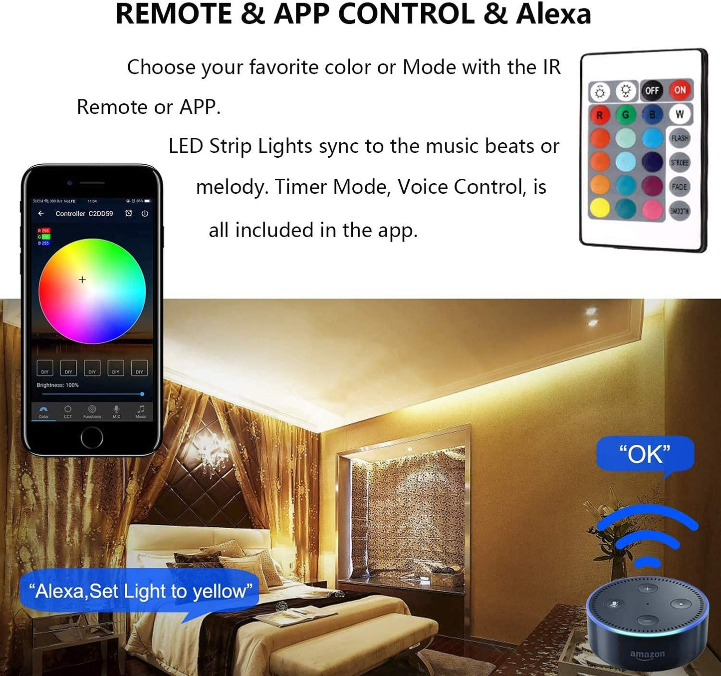 MIHEAL LED Light Strip Kit, 32.8ft Waterproof, WiFi Controlled, 300 LEDs, Compatible with Alexa, Android, iOS, Model ZJ-BWCG-RGB-R