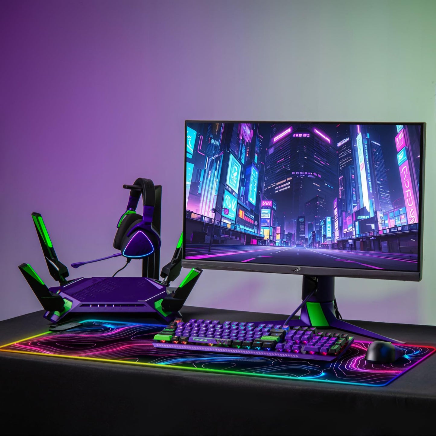 Stanoha RGB Mousepad LED Desk Mat Gaming Large Keyboard Cute Desktop Computer Laptop 14 Light XXL Long Giant Big Cool Modern Design Unique for Men Boys Gamer Oversized Wide 30x12'' Mousepad, Topo
