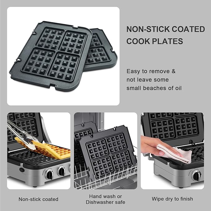 Waffle Plates for Cuisinart Griddler GR-4N, GR-5B, GR-6 and GRID-8N Series - 4 Slicer Nonstick Coating Baking Plates