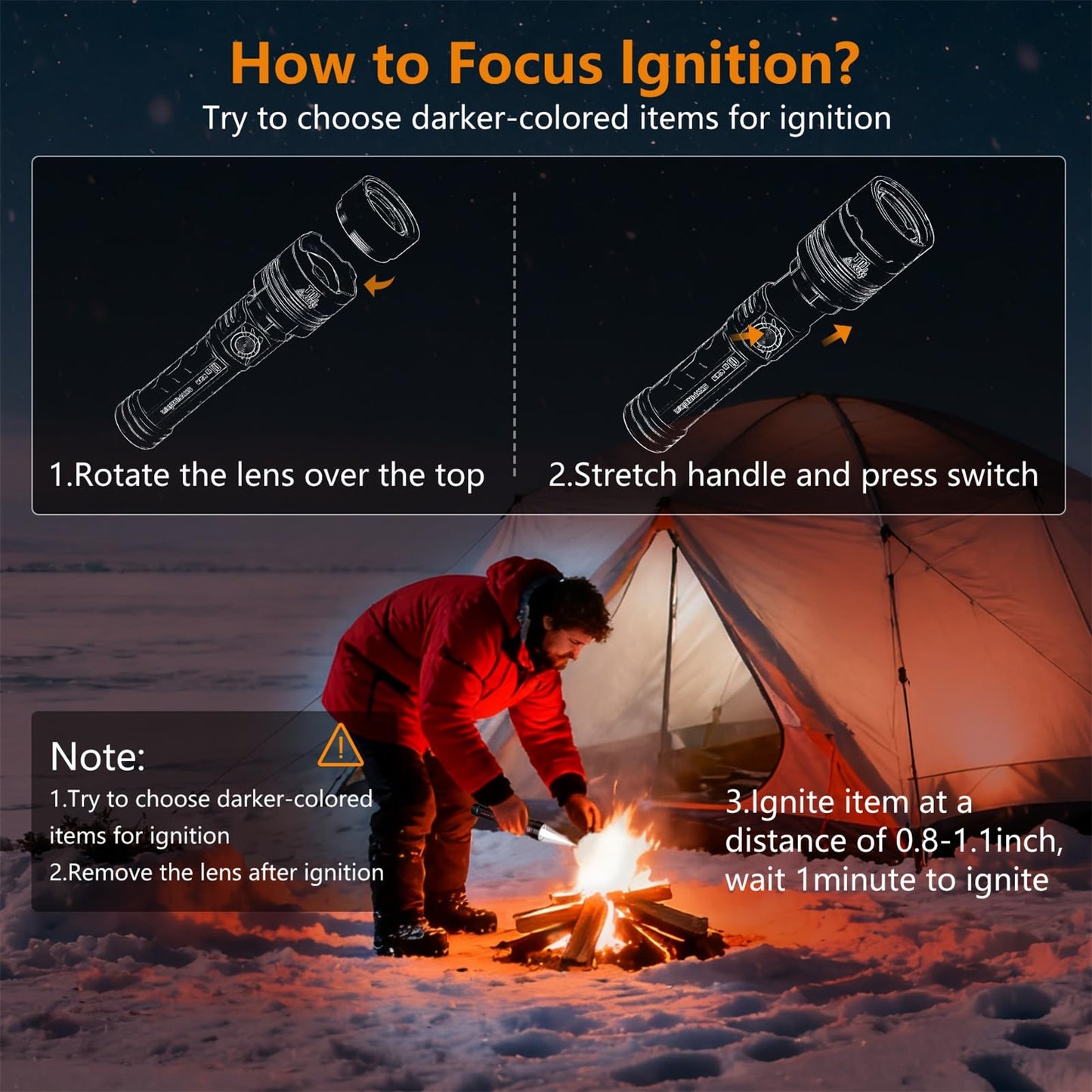Skyfire Rechargeable Flashlights High Lumens: Led Super Bright Flashlight Zoomable With 5 Modes Ipx6 Waterproof Handheld Powerful Flash Light For Camping  Emergency  Holiday Gift (With Ignition Lens)