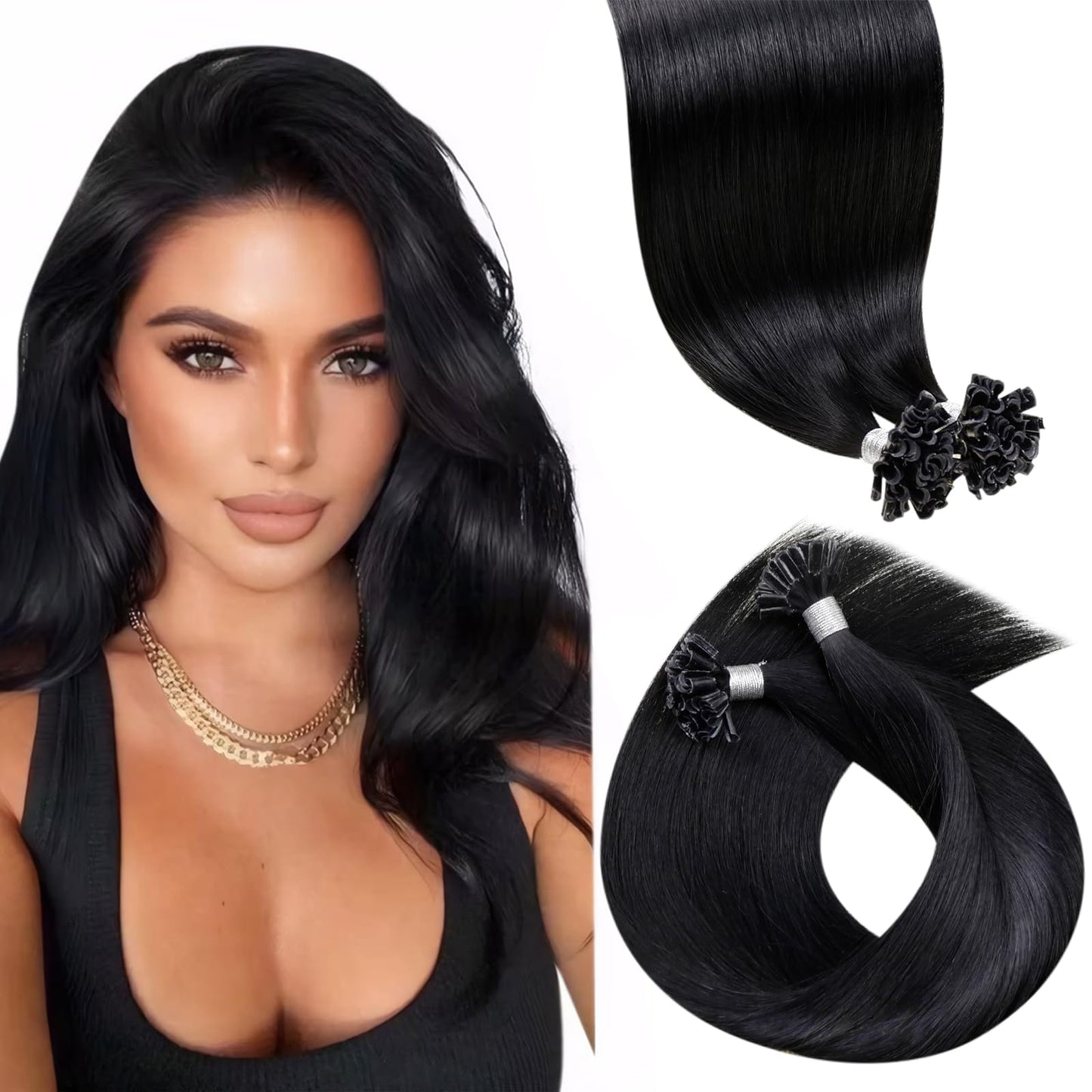 LaaVoo U Tip Hair Extensions Human Hair Jet Black K Tip Hair Extensions Real Human Hair Black Ktip Human Hair Extensions Hot Fus