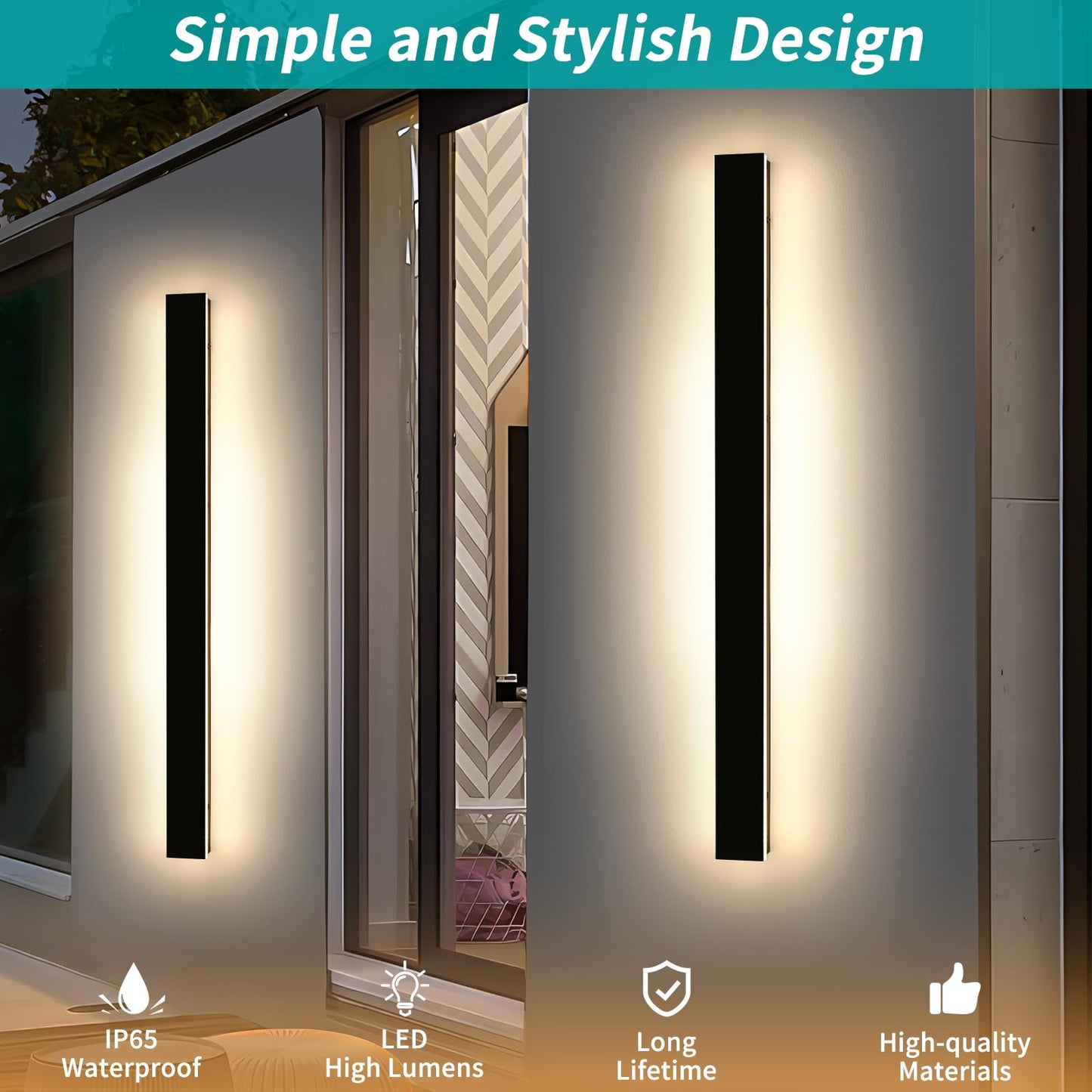 Mikeru 3CCT Dimmable Outdoor Wall Sconce, 57in IP65 Waterproof, Modern Black, Remote Control, Model FTBD-ZB2P, 2-Pack