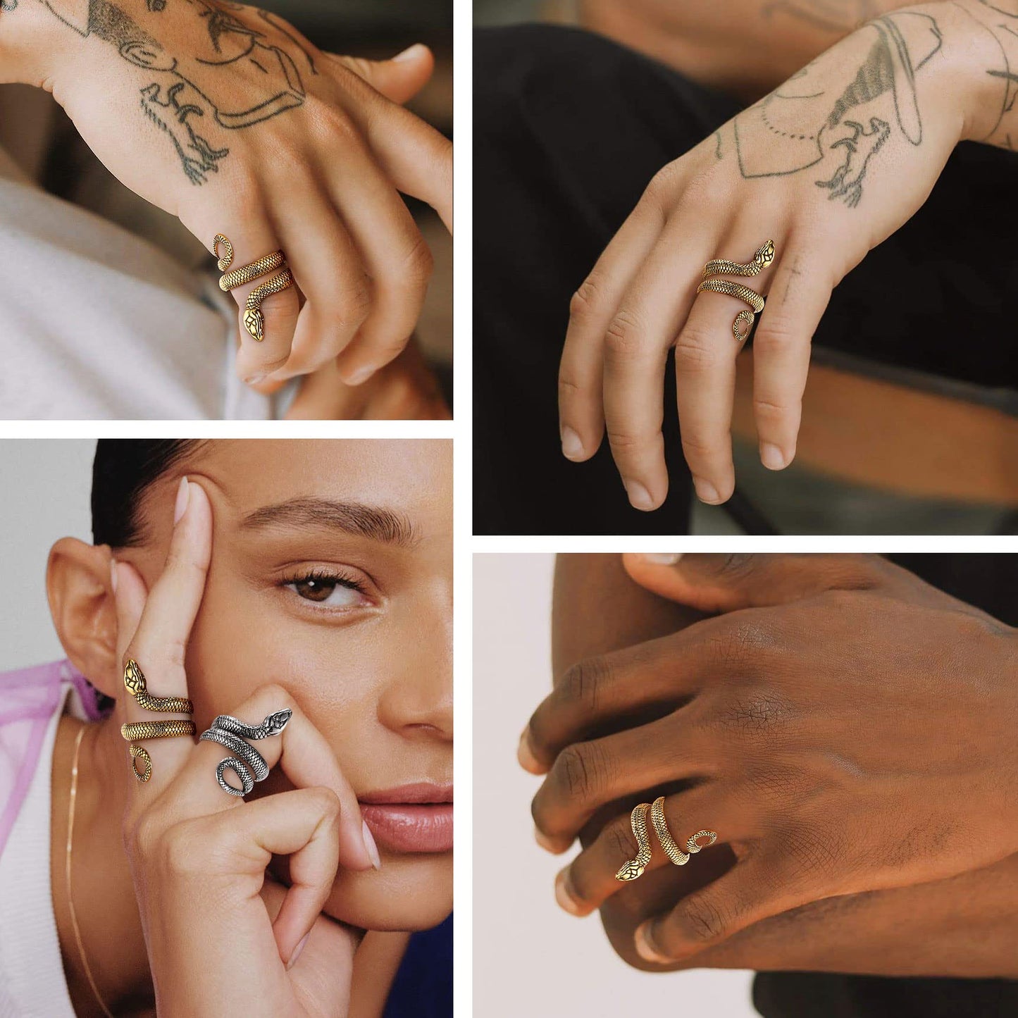 Bestyle Vintage 18K Gold Plated Snake Ring for Women Men Adjustable Cool Rings Snake Jewelry Gothic Punk Finger Rings Fashion Ha