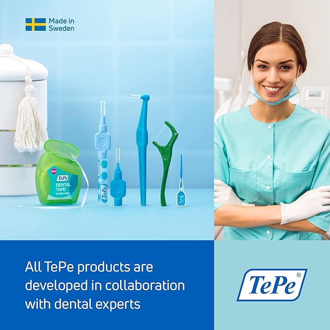 TePe Interdental Brush Angle, Angled Dental Brush for Teeth Cleaning, Pack of 25, 0.7 mm, Medium Gaps, Yellow, Size 4