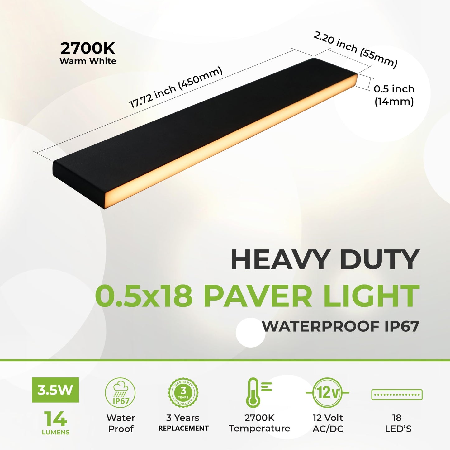 Lumengy Paver Light Slim 0.5X18 Inch Glare-Free 2700K Warm White  Steel Brick Lighting For Pavers  Walls  Driveway & Pathway Borders  Waterproof Ip67  12V Ac/Dc Drive-Over Rated