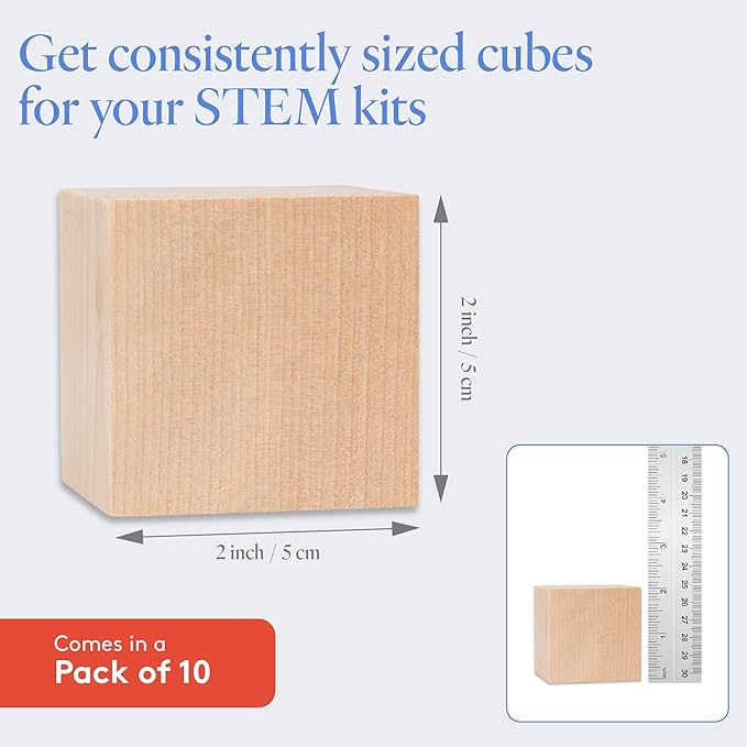 DIY Wood Cubes 2-inch, Pack of 10 Small Wooden Baby Blocks for Baby Shower, Wooden Blocks for Crafts, STEM, Building, and Blank Wood Dice, by Woodpeckers