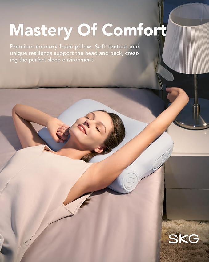 SKG P3E Cervical Neck Pillow for Sleeping, 3-Layer Ergonomic Neck Pillow with Adjustable Pillow Raiser for Side & Back Sleepers, Ergonomic Memory Foam Pillow, Medium Firm