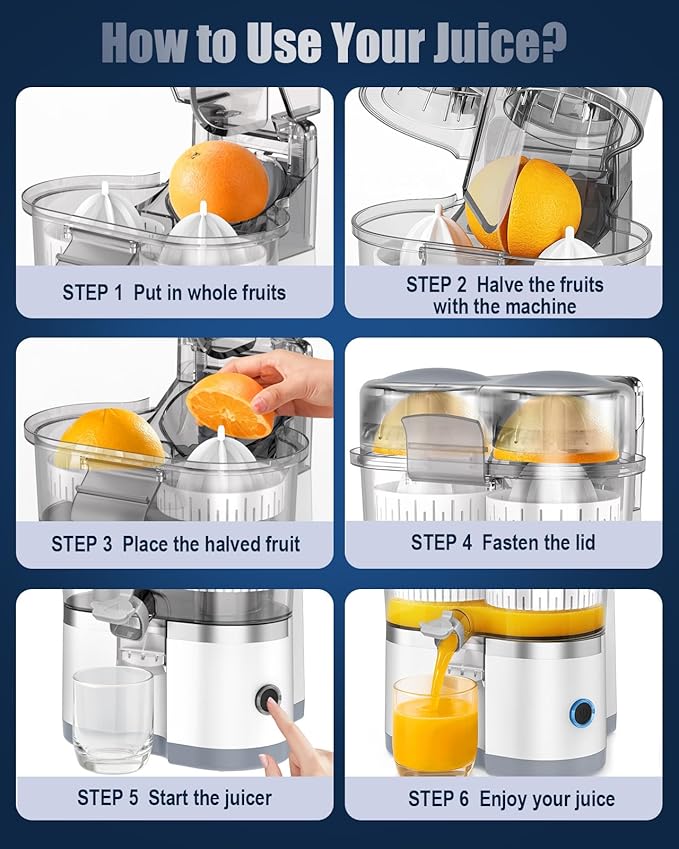 Electric Juicer Machines with Double Head and Built-in Fruit Cutter, Fast Citrus Juicer for Oranges, Lemons, Limes & Grapefruits, Powerful Lemon Juicer for Home, Kitchen and Daily Fresh Drinks