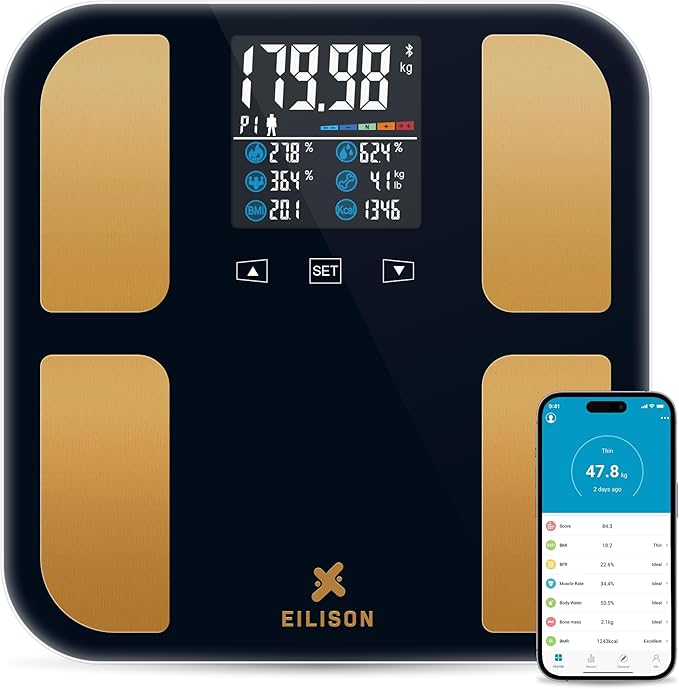 EILISON Smart Bathroom Scale with 4 Electrodes & BIA Technology High-Precision Body Fat Analyzer,Large Color Night Vision ...