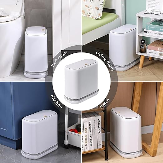 MOPALL Dog Proof Trash Can, 3.3 Gallon Slim Bathroom Trash Can with Locking Lid, Pet Proof Small Garbage Can, Compact Narrow Waste Bin for Bathroom, Kitchen, Office, Bedroom, White