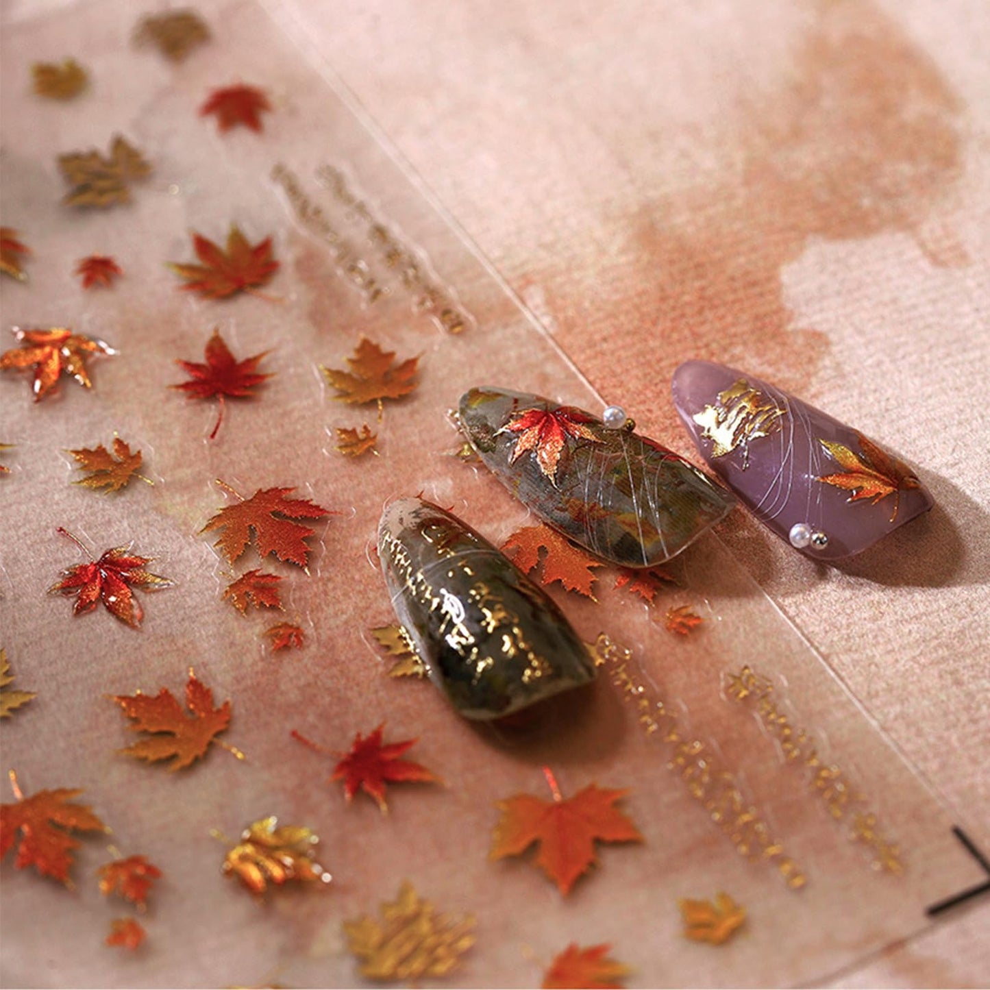 5D Embossed Autumn Maple Leaves Nail Art Stickers Glitter Gold Jelly Maple Leaf for Nail Stickers Thanksgiving Day Fall Gold Lea