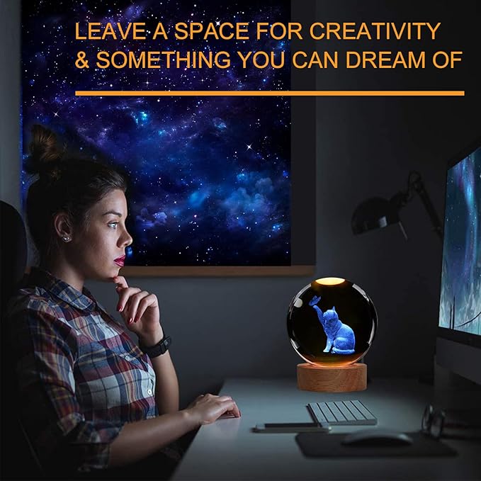 Cat Night Light, Cat Themed Gifts for Girls, K9 3.15 Inch(80mm) Crystal Ball Night Light with 16 Colors Remote Upgraded Lamp for Birthday Xmas Cool Figurines Sympathy Gifts for Room Decor Girls