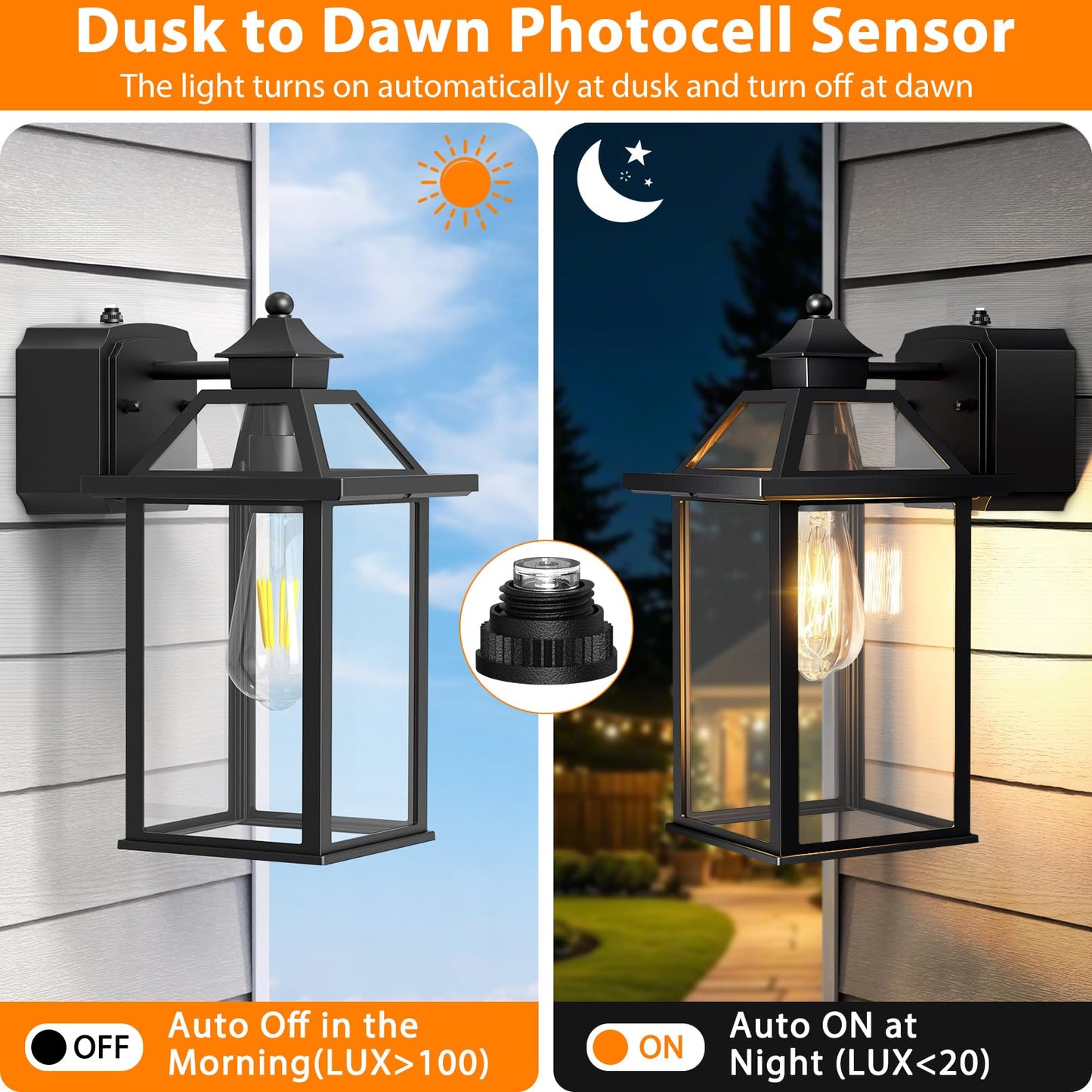 Porch Light With Gfci Outlet  14 Large Dusk To Dawn Outdoor Lights For House  Waterproof Exterior Lighting Fixtures  Black Anti-Rust Outside Wall Mount Sconce For Patio Front Door Entryway  E26