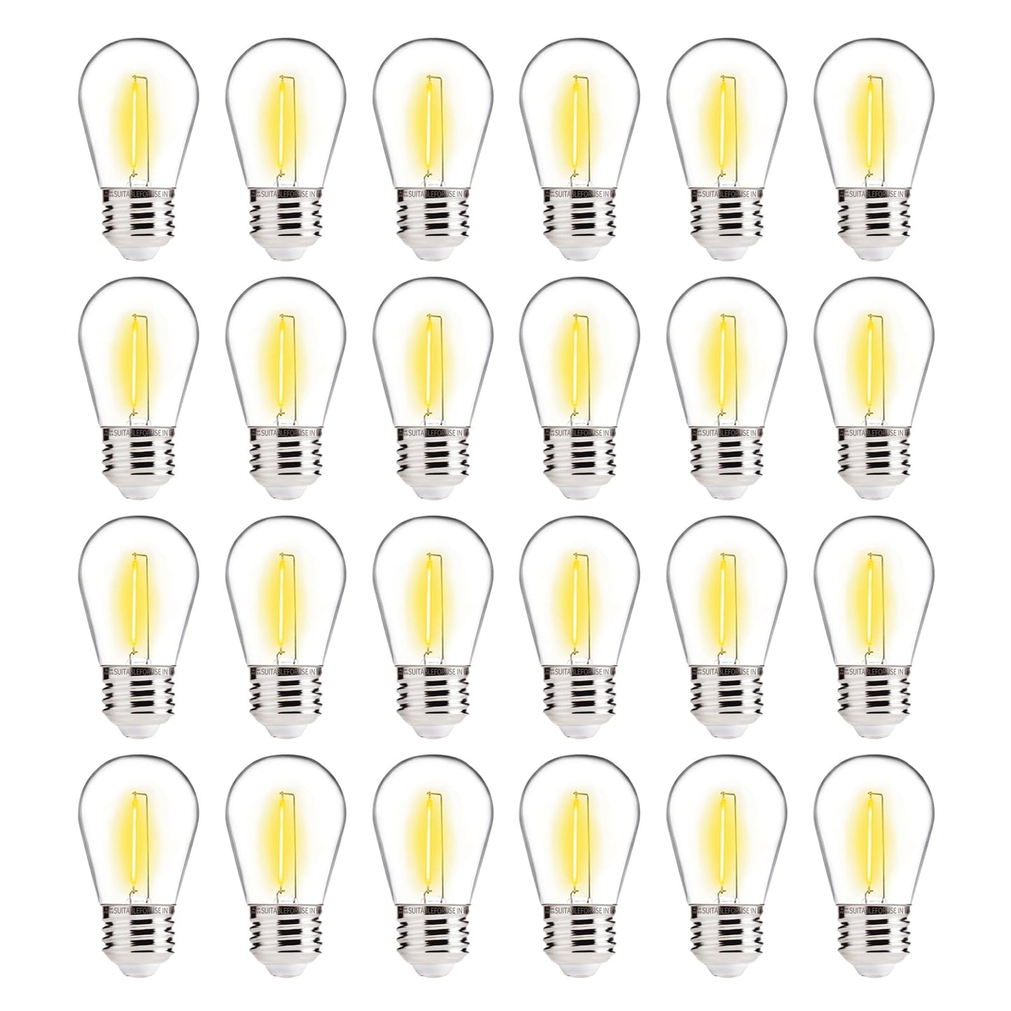 ALAMPEVER S14 Outdoor Light Bulbs, 24-Pack, Shatterproof, 1W, Warm White, E26 Base, Non-Dimmable