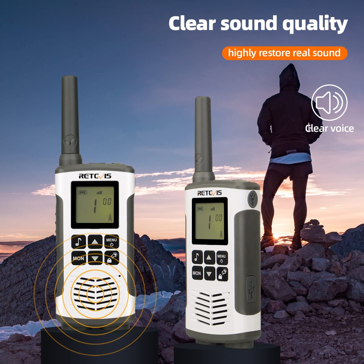 Retevis Rt45 Long Range Walkie Talkies, Walkie Talkie For Adults, 22 Channels Noaa Flashlight Vox, Rechargeable Two Way Radio, P