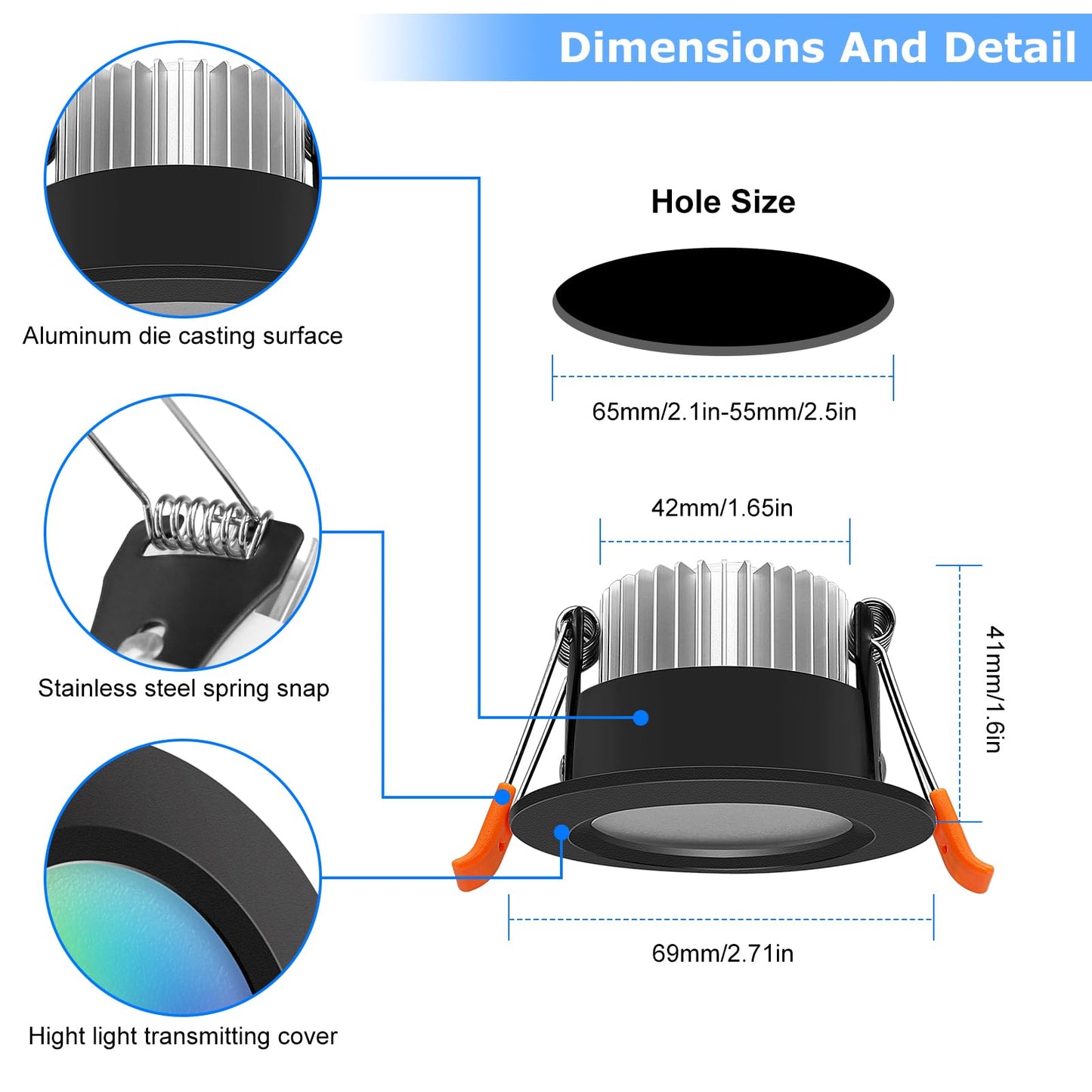 Lightingwill 2 Inch Led Recessed Lighting  Smart Wifi Led Downlight  5W Ceiling Light Compatible With Alexa/Google Assistant  Dimmable Rgb & 2700K-6500K  120V With Driver  Black Trim (1 Pack)