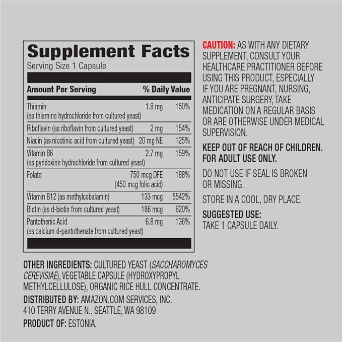 Amazon Elements Vitamin K2 (100 mcg, 65 Capsules, 2 Month Supply) and Amazon Elements B Complex (High Potency, 83% Whole Food Cultured, 65 Capsules, 2 Month Supply)
