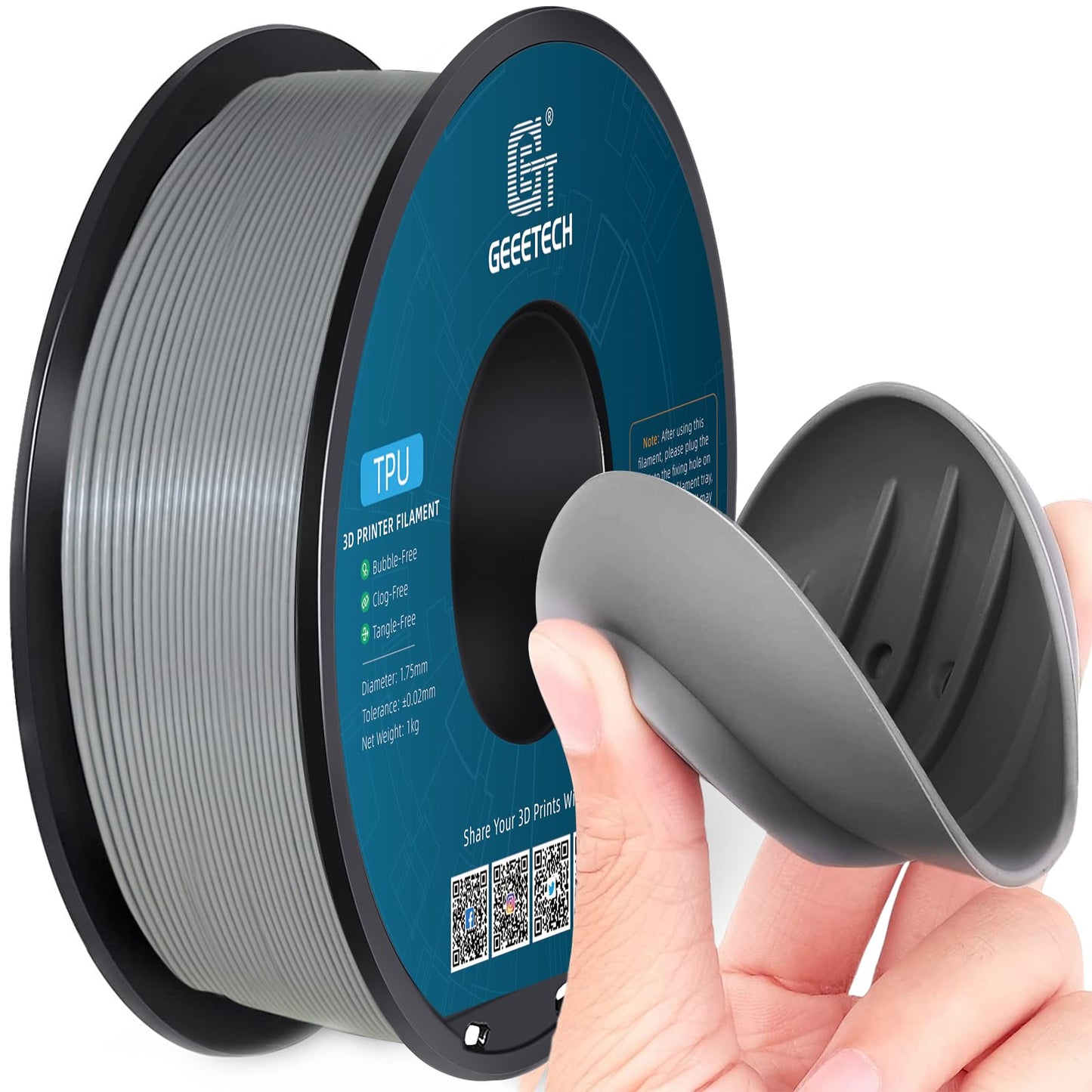 Geeetech TPU Filament 1.75mm - 95A Flexible 3D Printer Filament with High Elasticity, 1KG (2.2lbs) Spool, Dimensional Accuracy 0