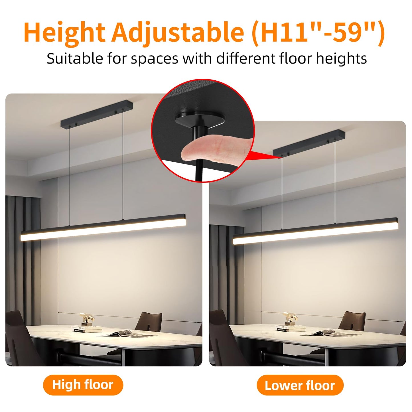 Mikeru Modern Linear Pendant Light, 39IN, Aluminum, Remote Control, 3000K-6500K Adjustable Color Temperature, B-Black