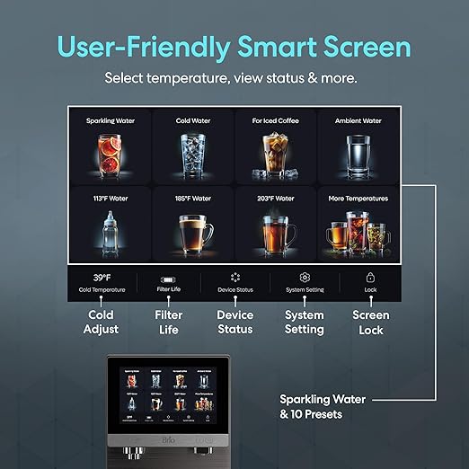 Brio Q60 Sparkling Water Countertop Dispenser with Refillable Tank, No Plumbing Required | Instant Hot & Cold 4 Stage Reverse Osmosis Filtration, Reduces PFAS & Microplastics | Touch Screen Display