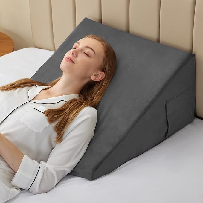 Bed Wedge Pillow for Sleeping, 12 Inch Memory Foam Wedge Pillow Post Surgery, Triangle Pillow Wedge, Elevated Support Pillows for Sleeping, Acid Reflux & Snoring - Removable Washable Cover