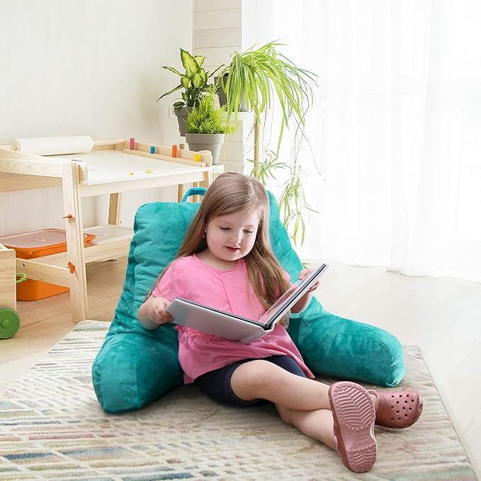 Nestl Reading Pillow Standard Bed Pillow, Back Pillow for Sitting in Bed Shredded Memory Foam Chair Pillow, Reading & Bed Rest Pillows Teal Back Pillow for Bed, Bed Chair Arm Pillow with Pockets