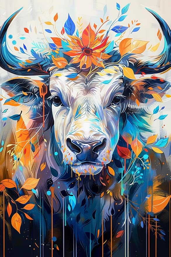 Tall Horn Cow and Maple Leaf 500-Piece Adult Puzzle - Challenging & Educational, Perfect for Room, Home & Holiday Decoration