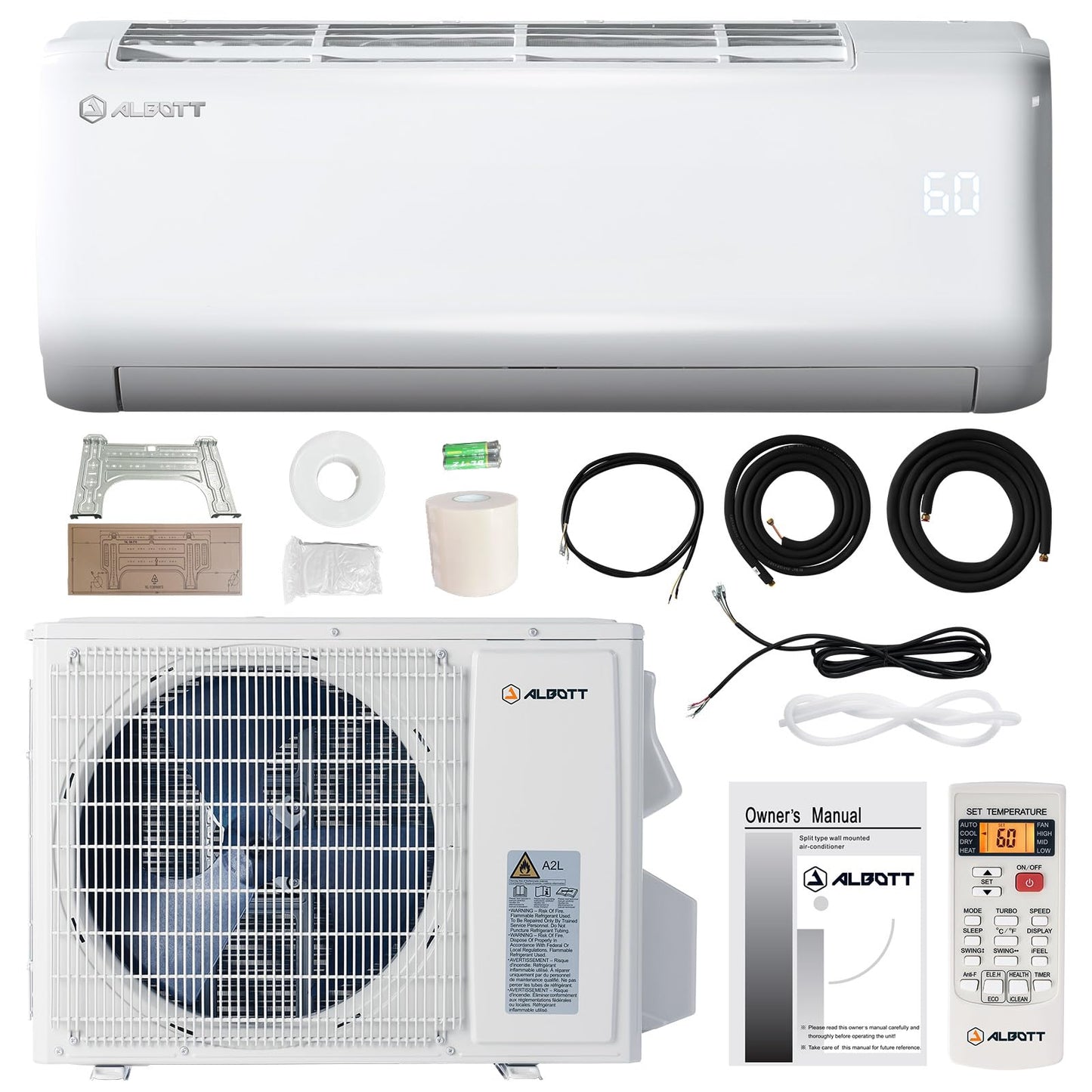 Albott 12000 Btu Ductless Mini Split Air Conditioner And Heat Pump, Seer2 18.5, 220V Inverter Ac, Cools Up To 750 Sq. Ft, Energy