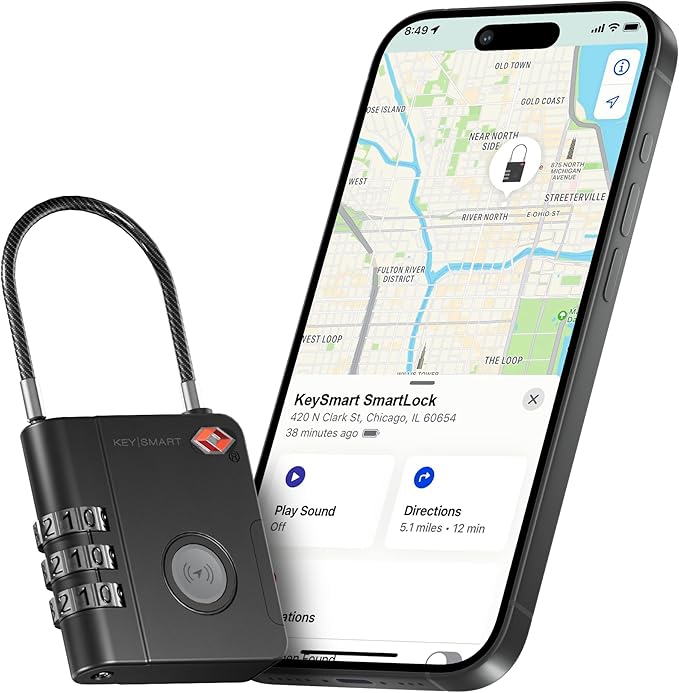 KeySmart SmartLock Tracking Luggage Locks, TSA Locks for Luggage, GPS Tracker, Combination Lock Compatible with Apple Find...