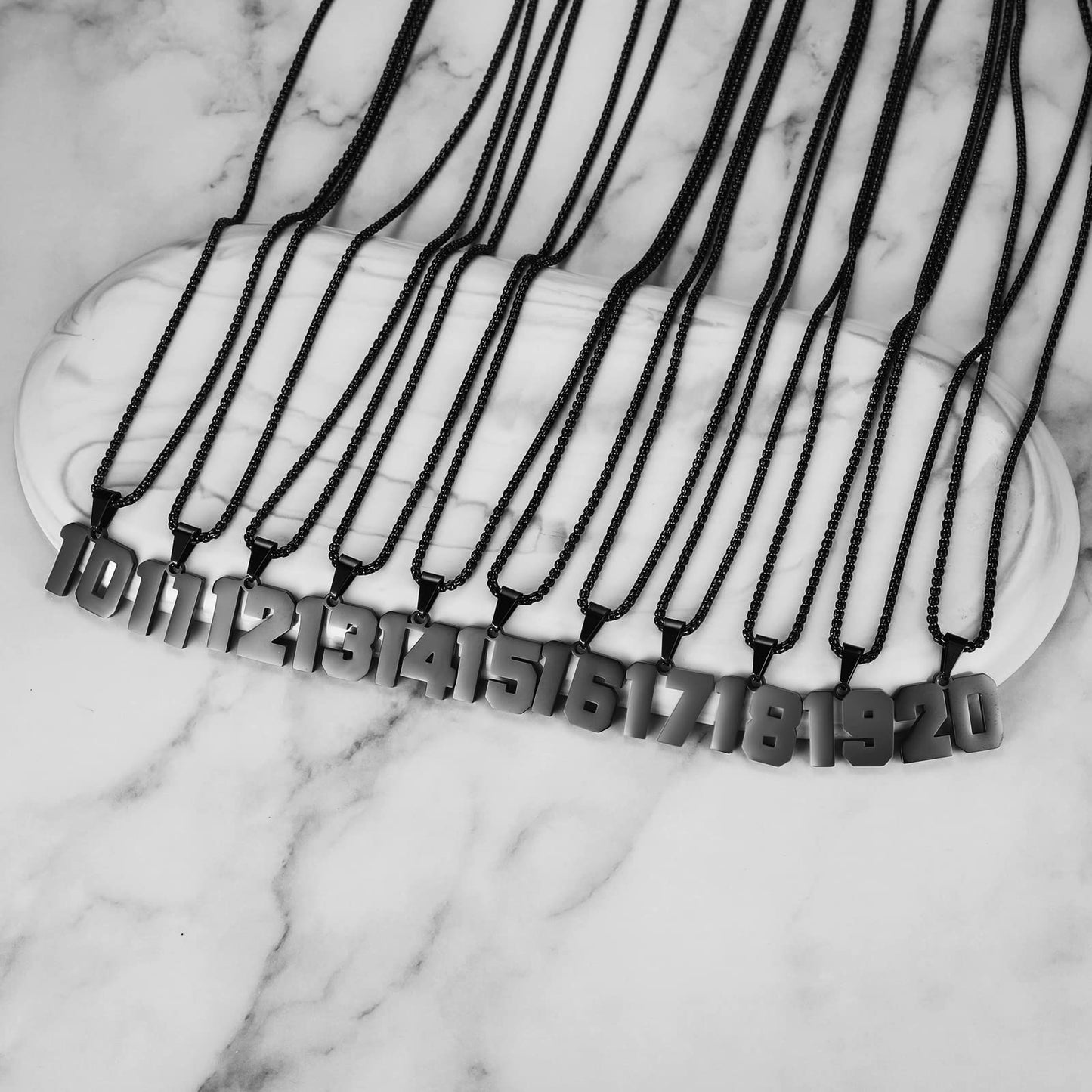 Number Necklaces Personalized Necklaces Black Initial Number Pendant Stainless Steel Chain Movement Necklaces for Men Women (19)