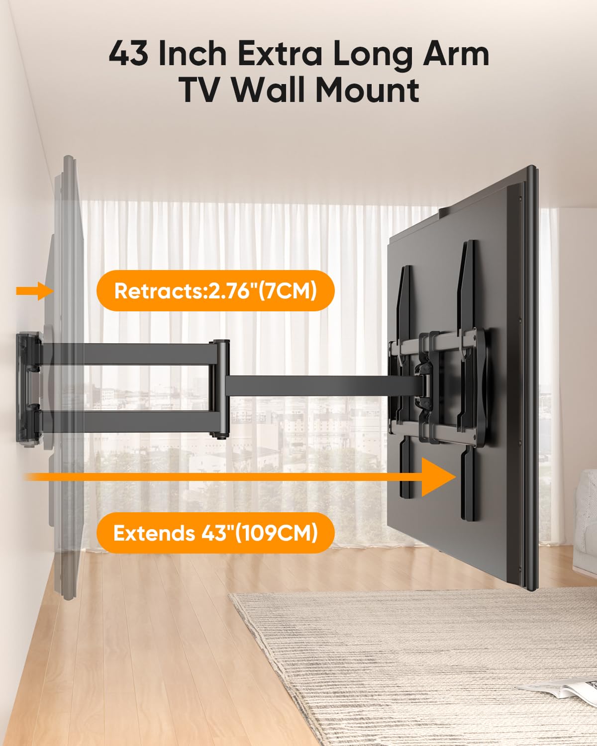 FORGING MOUNT Heavy Duty XXL Full Motion TV Wall Mount with 43" Long Arm Max VESA 900x600 for Extra Large 65 to 85,86,98,100 inch TVs,Universal TV Mount Bracket Swivel Tilt Holds 220lbs,16-24” Studs