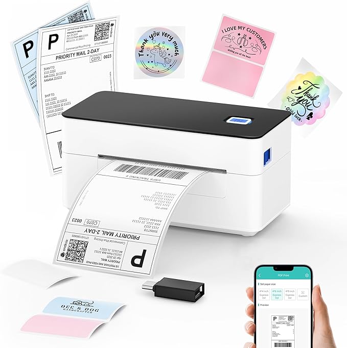 SVANTTO Bluetooth Thermal Shipping Label Printer 4x6, Compatible with Windows/Mac/Android/iOS, High-Speed 4x6 Label Printe...