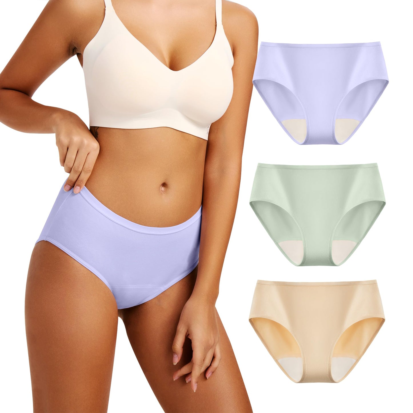 BATTEWA Mid-Waist Incontinence Underwear for Women Leak Proof Panties Protective Briefs for Bladder Control Washable Absorbency 40ML,3Pack (Large,3 Color)