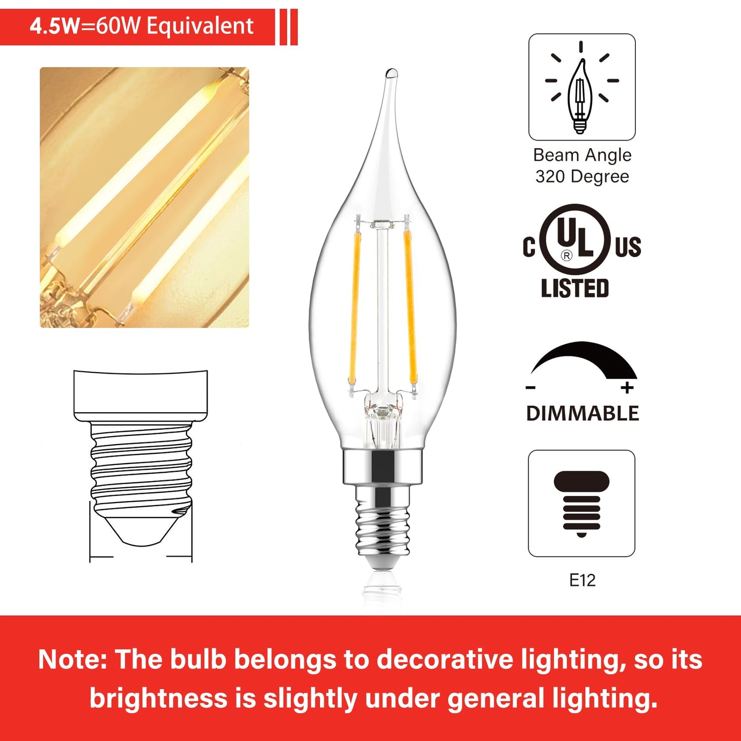 Sengled E12 LED Light Bulbs 60W Equivalent Dimmable 24 Pack Clear Glass 2700K Soft White