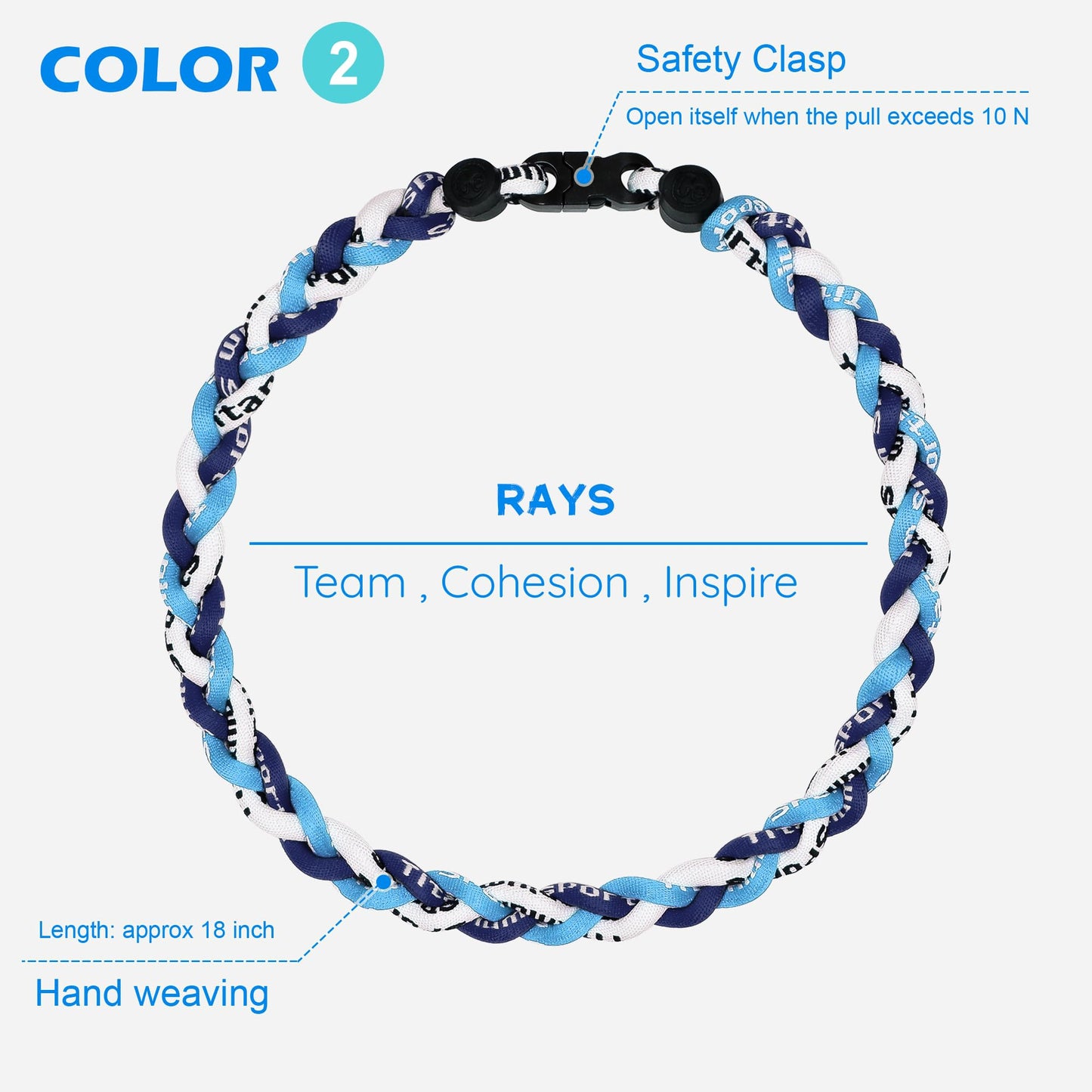 SUPBOMM 3 pcs Baseball Rope Necklaces, League Team Colors Braided Necklace, Baseball Team Gifts, Rays