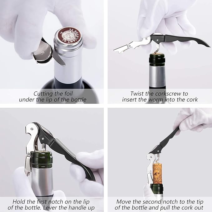 HYZ 2-Pack Wine Opener Waiter Corkscrew, Professional Wine Key for Servers, Bartender, with Foil Cutter, Manual Wine Bottle Opener Double Hinged (Black)