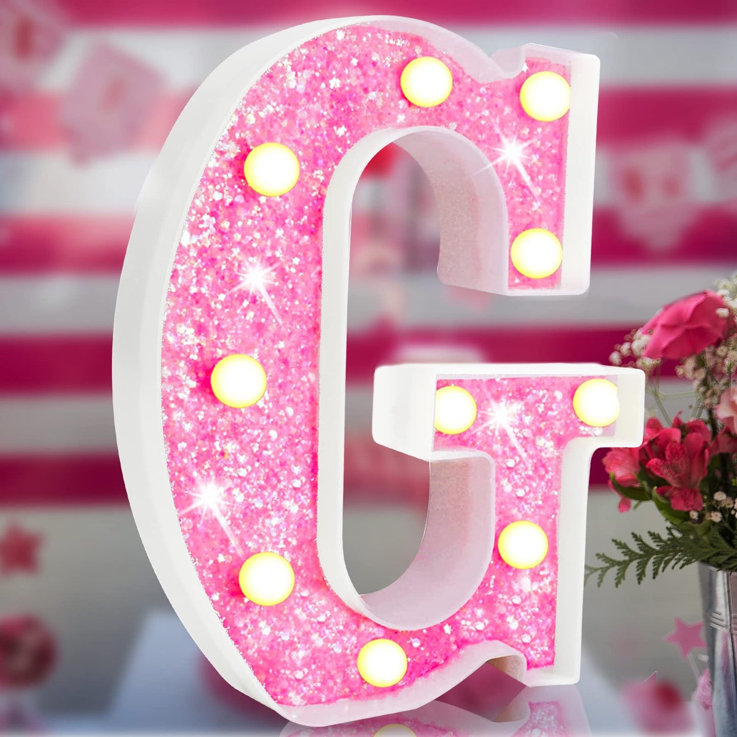 Elnsivo Light Up Letters - Pink Led Marquee Sign, Glitter Alphabet Night Light For Girls Bedroom, Parties, Weddings, Christmas Decorations