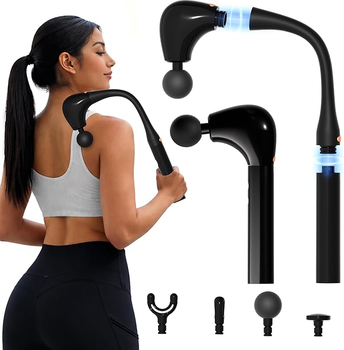 Binxalin 2-in-1 Detachable Massage Gun Deep Tissue with Extension Handle, Back Massager for Pain Relief, Ergonomic Portabl...