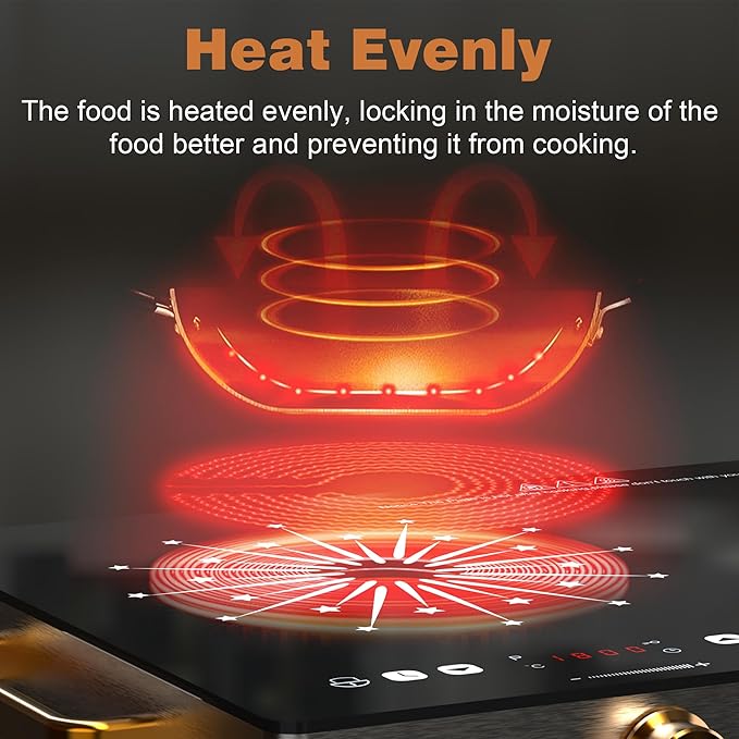 2 Burner Electric Cooktop 110V - 24 Inch Countertop Electric Stove with Handles 2000W, Two Burner Ceramic Burner with LCD Touch Screen and Knob Control, Timer, Safety Lock, 120V Plug in
